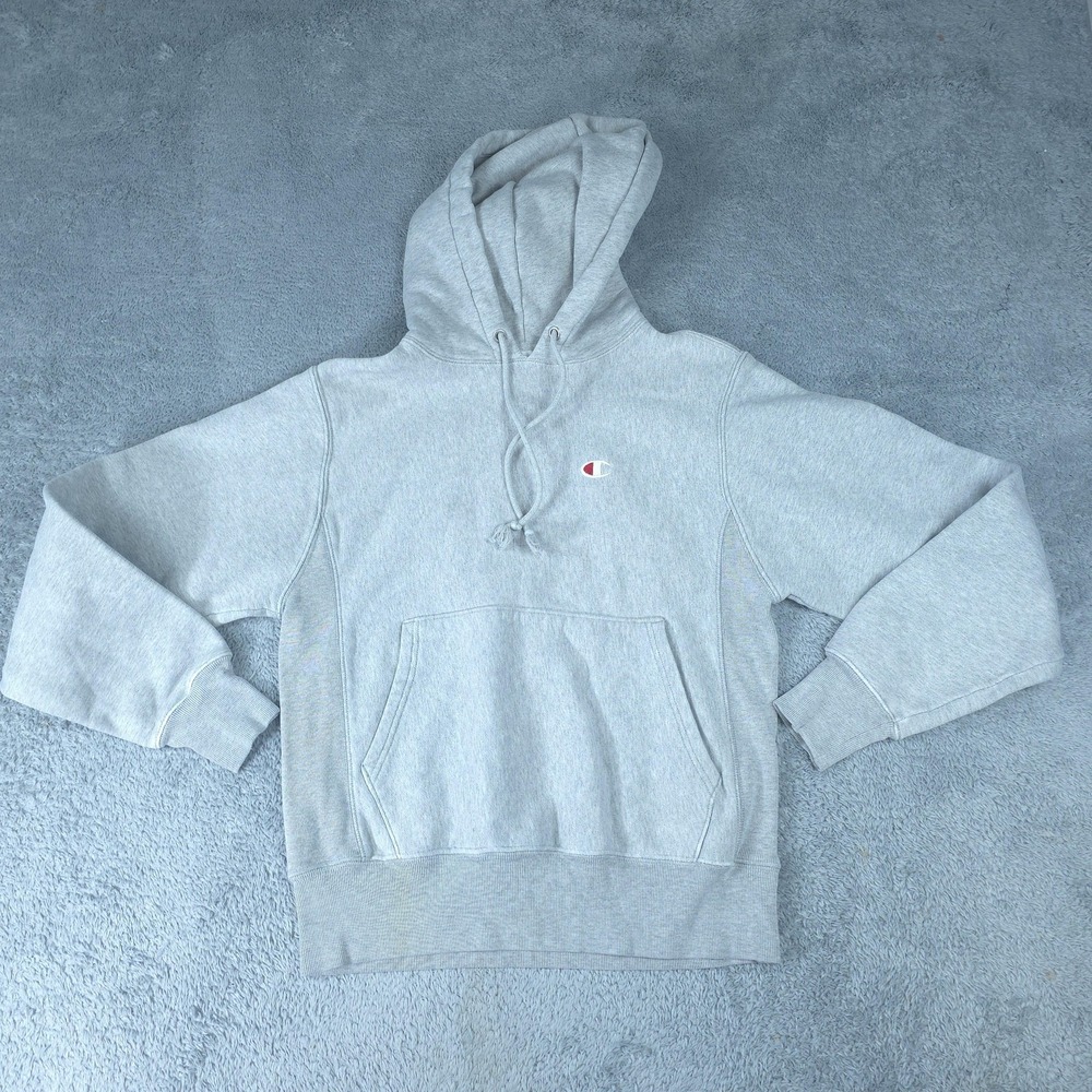 Champion Hoodie Mens Small Gray Reverse Weave Fleece Pullover Sweatshirt Logo